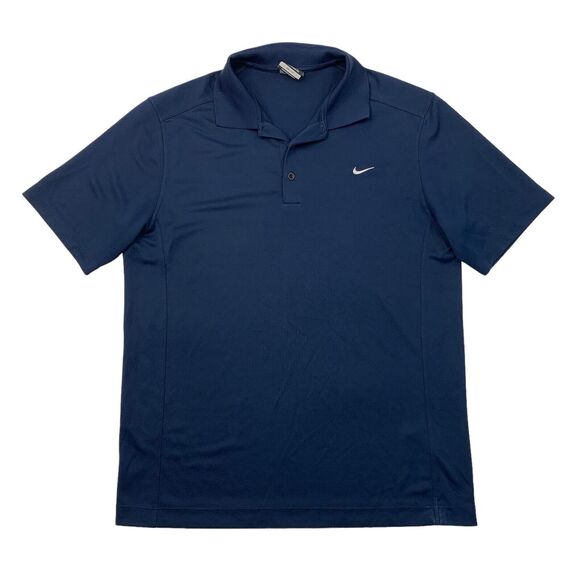 Nike Polo Shirt Mens L Large Navy Swoosh Logo Performance Golf Classic Dri FIT - Picture 1 of 14